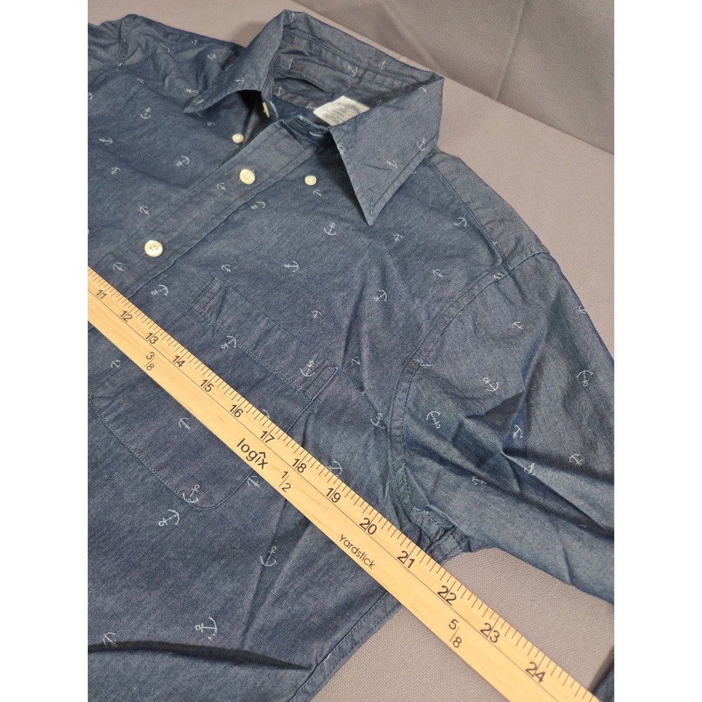 Brooks Brothers Shirt Mens Medium Blue Sail Anchor Chambray Boats Dress Polo - Picture 5 of 7